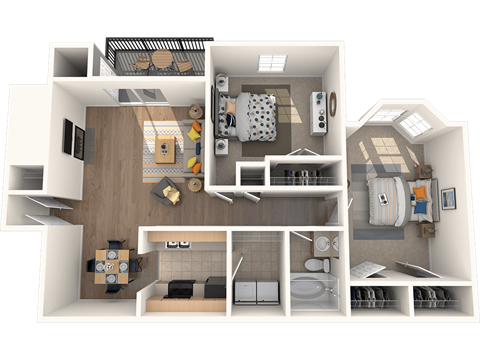 Floor plan for 2 beds, 1 bath, 1250 sqft